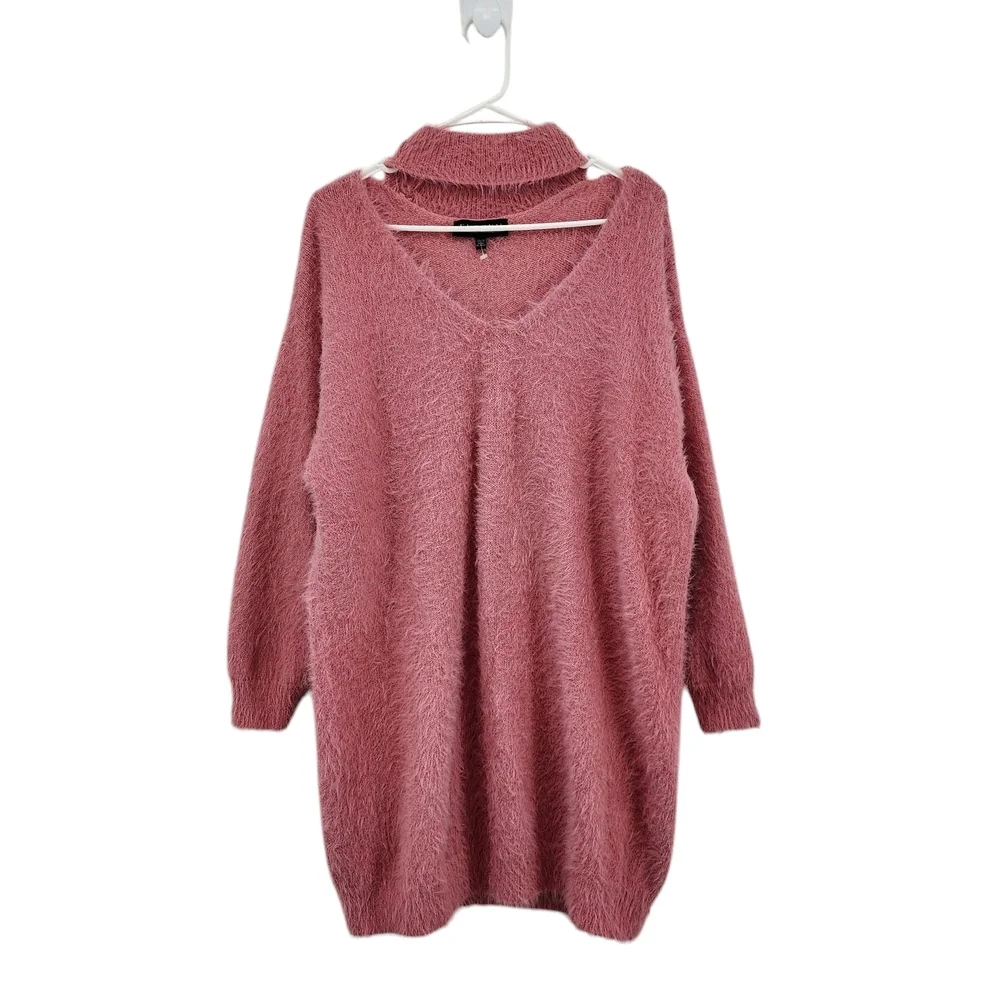 Eloquii Women's Plus Turtle Neck Cutout Pink Tunic Sweater Sz 22/24